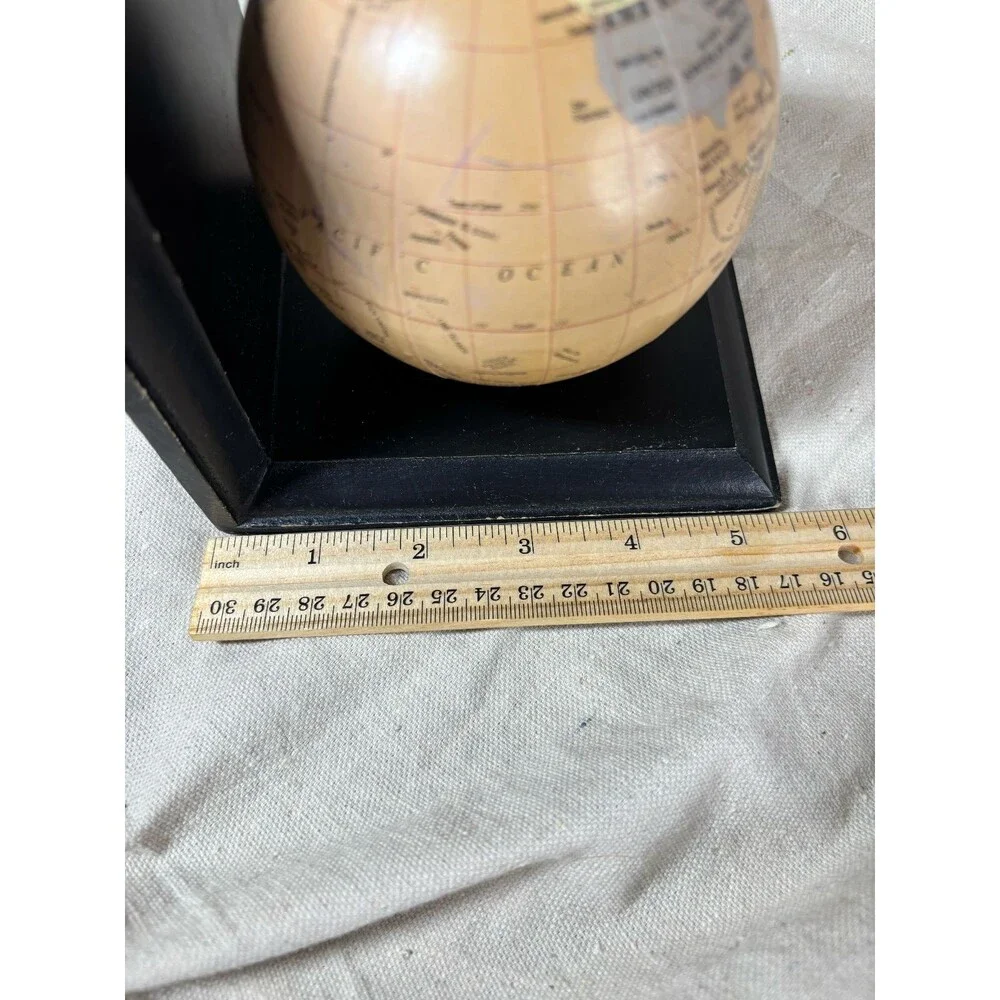 Vintage Pier 1 Rotating Globe Bookend Wood Stands World Map Single Only